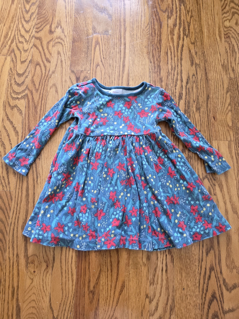 Hanna Andersson Teal Knit Dress with Pink Floral Print